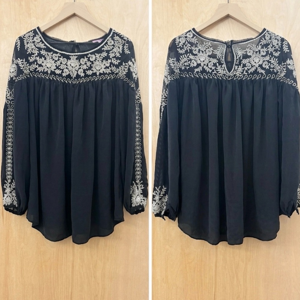 Calypso St Barth Black Embroidered Peasant Top - Picture 2 of 13